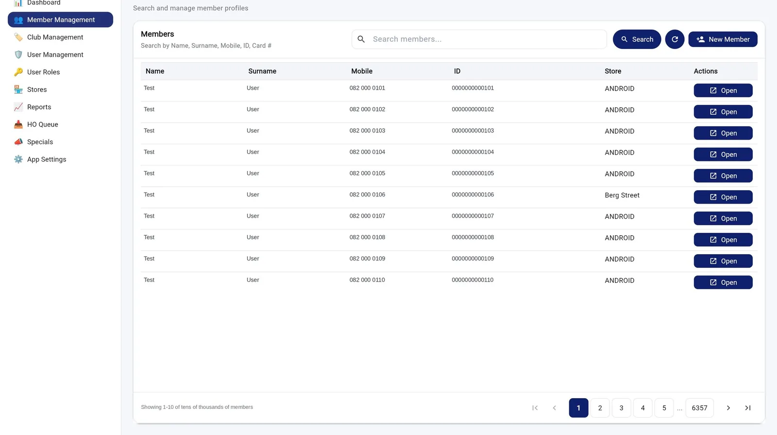 Member search in the head office console