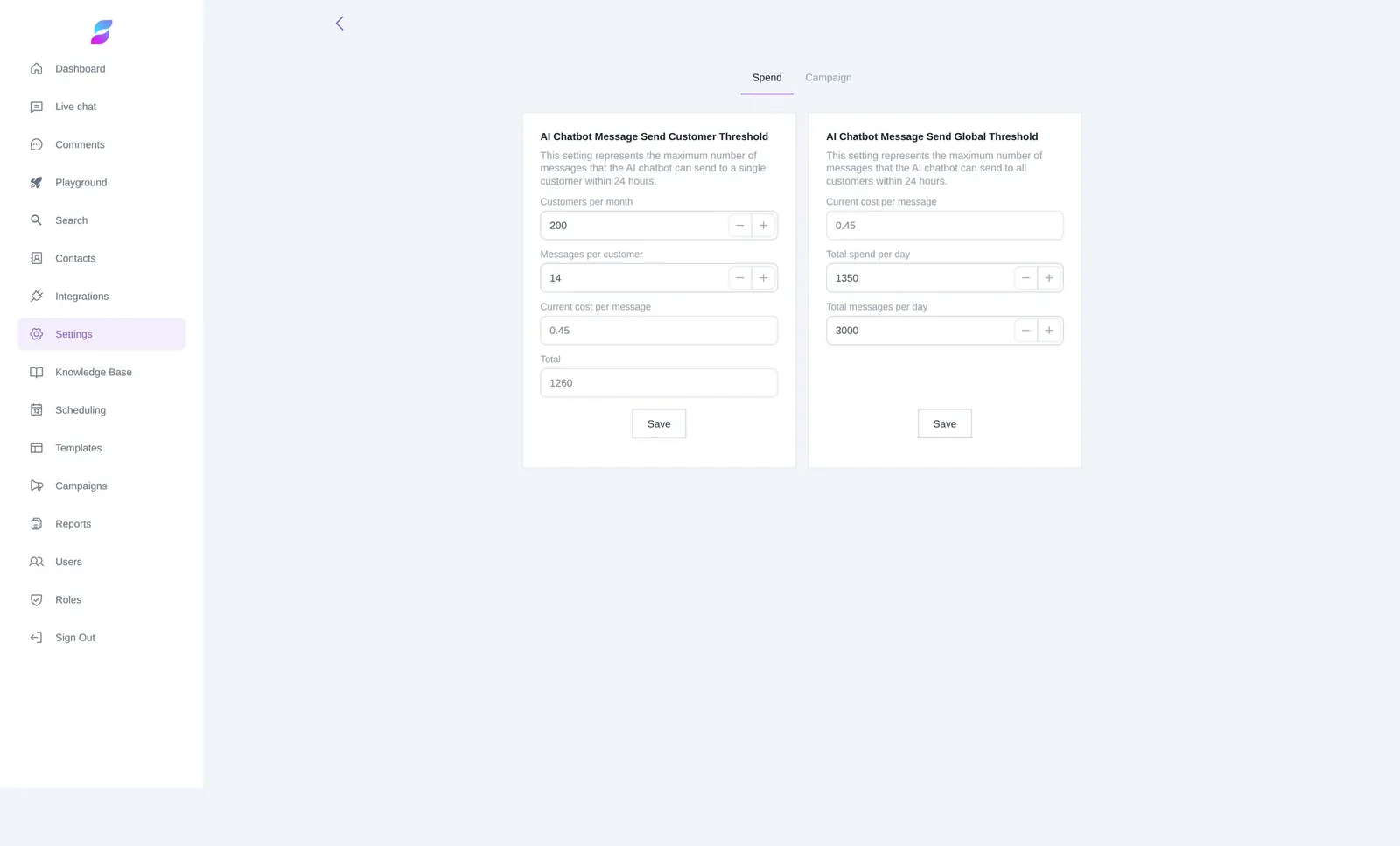 Cost caps and approval thresholds in the Sophia console